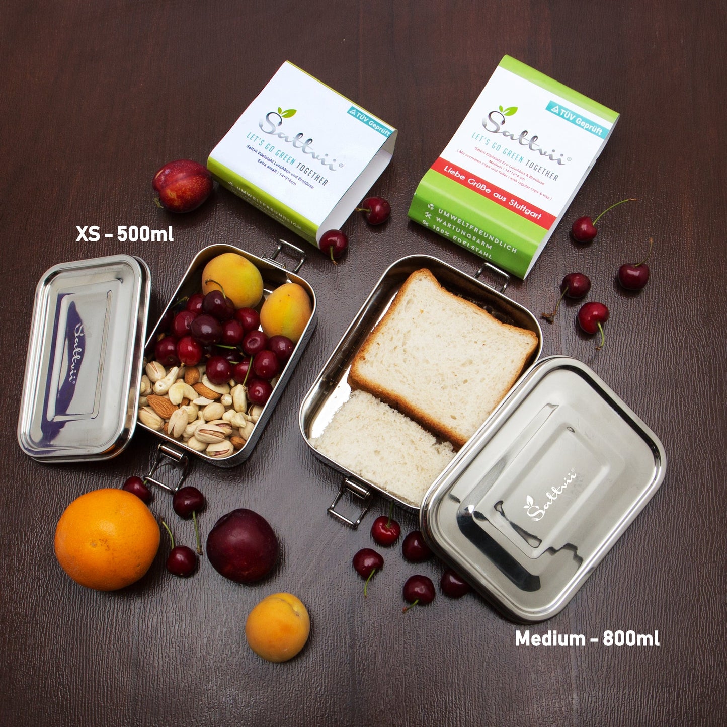 Hardclip Bento box Bundle: 500ml, 800ml und 800ml mit festen Trennwänden! - Edelstahl Lunchboxen von Sattvii®